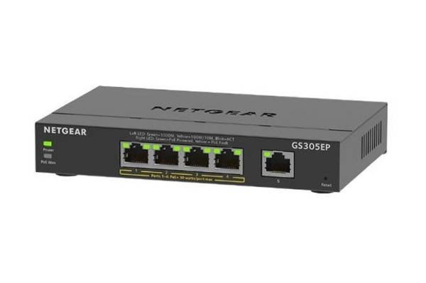 Netgear 5-Port Gb Smart Managed Plus Switch, Metallgehäuse, GS305EP-100PES