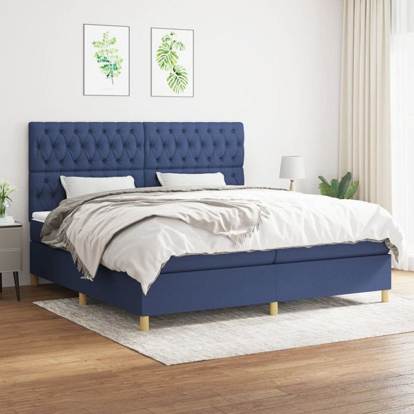 vidaXL Boxspringbett mit Matratze Blau 200x200 cm Stoff, 3142607