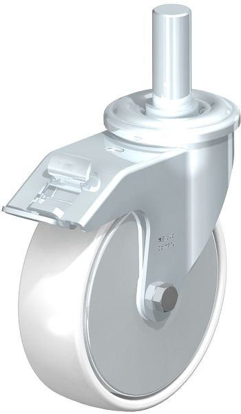 Blickle LEZ-PO 125G-FI-FA Stahlblech-Lenkrolle mit Zapfen & Feststeller, Polyamid, Weiß, 671362