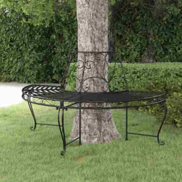 vidaXL Baumbank Halbrund Ø160 cm Schwarz Stahl, 318824, 8720286837931