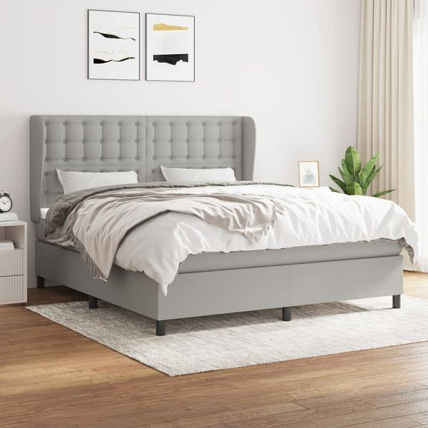 vidaXL Boxspringbett mit Matratze Hellgrau 160x200 cm Stoff, 3128293
