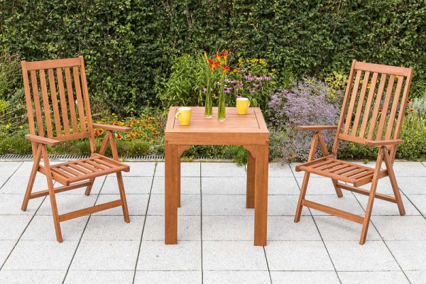 Merxx Vitoria Set 3-teilig, 2 Vitoria Klappsessel, 5-fach verstellbar, 1 Balkonausziehtisch, 65 (130) x 70 cm, FSC Eukalyptusholz, 50066-011