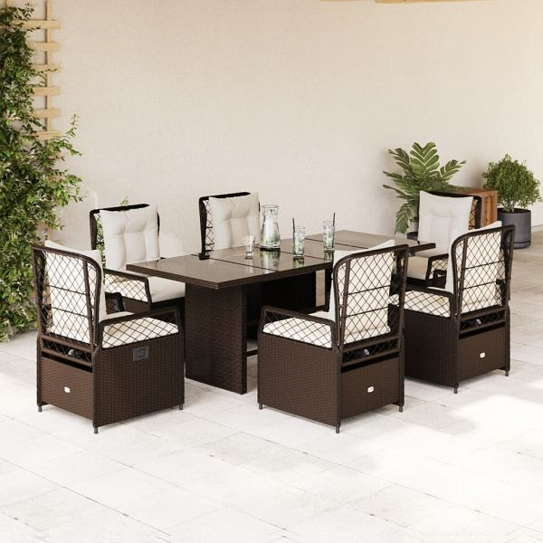 vidaXL 7-teilig Garten-Essgruppe mit Kissen Braun Poly Rattan, 3262926