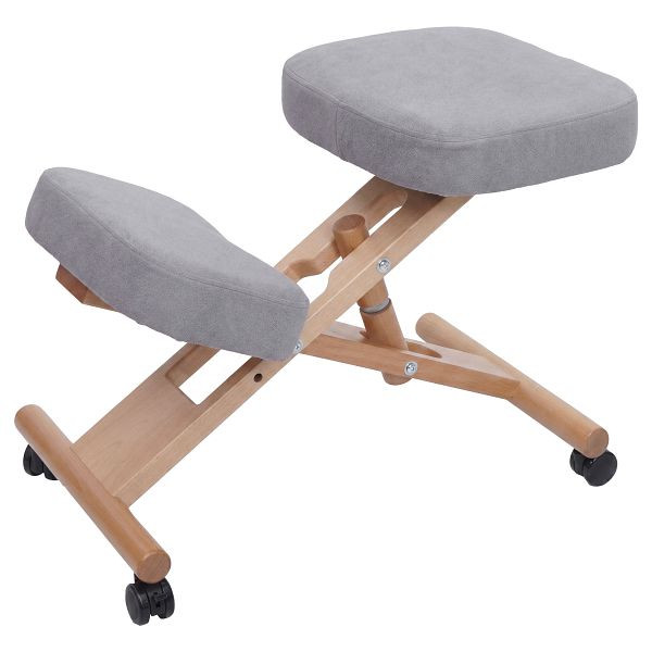 Mendler Kniestuhl HWC-Q46, Sitz-/Kniehocker höhenverstellbar Rollen Stoff/Textil (200g/m²) Holz, grau, 122916