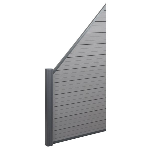 Mendler WPC-Sichtschutz Sarthe, Windschutz Zaun, Alu-Pfosten, Erweiterungselement schräg links, 0,95m grau, 65073