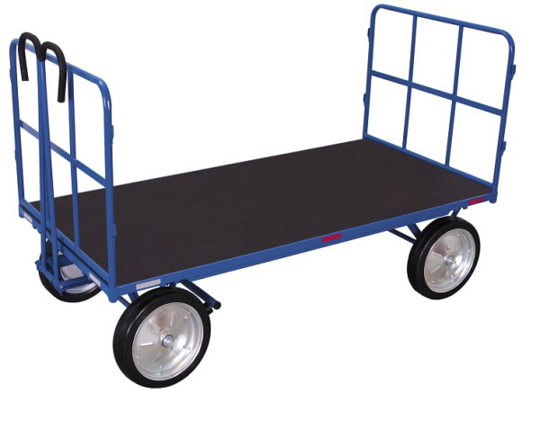 VARIOfit Handpritschenwagen mit 2 Rohrgitterwänden, Außenmaß: 1.265 x 815 x 1.340 mm, RAL 5010 enzianblau, Radsatz: Vollgummibereifung, zu-42131
