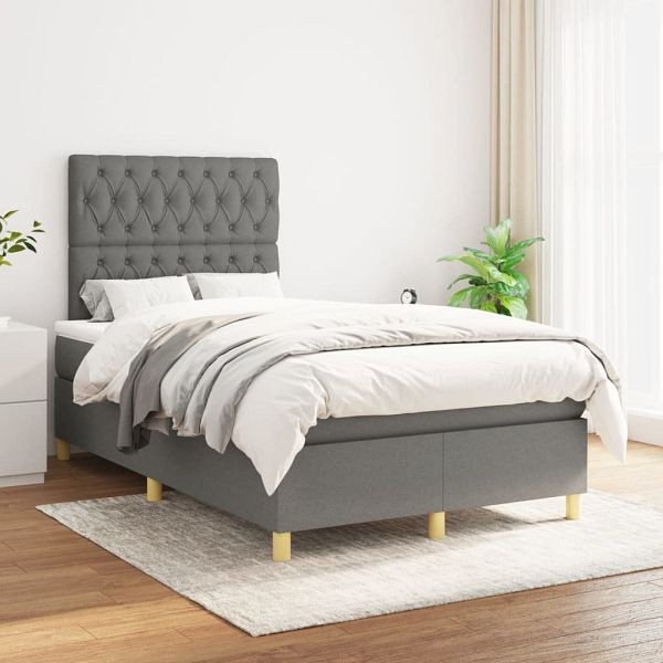 vidaXL Boxspringbett mit Matratze Dunkelgrau 120x200 cm Stoff, 3142562