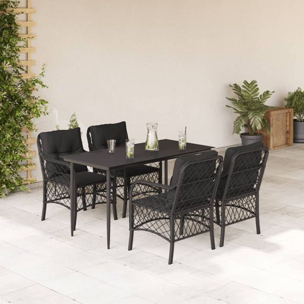 vidaXL 5-teilig Garten-Essgruppe mit Kissen Schwarz Poly Rattan, 3212098