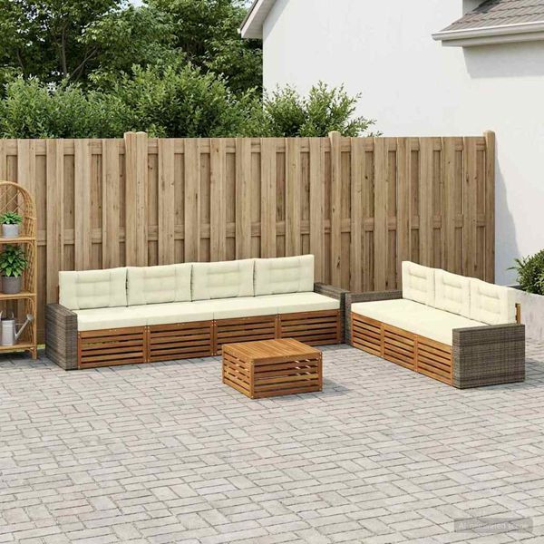 vidaXL Outdoor-Sofagarnitur 8-teilig Natur und Creme 79 x 79 x 37 cm, 3383128
