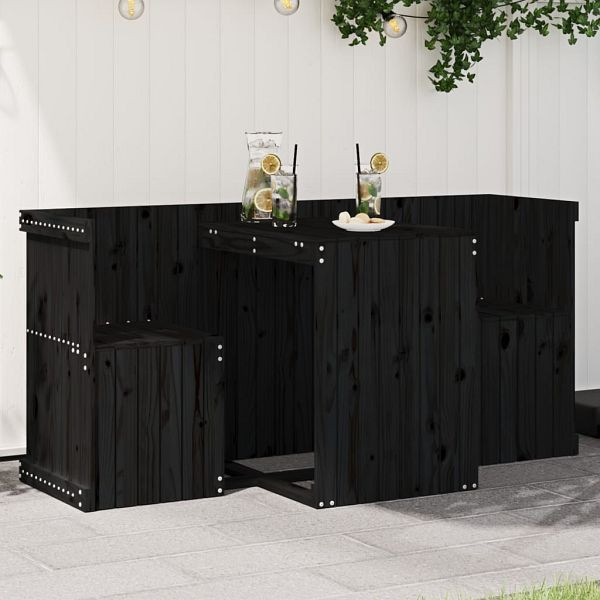 vidaXL Balkonmöbel-Set 2-Sitzer Schwarz Massivholz Kiefer, 825062