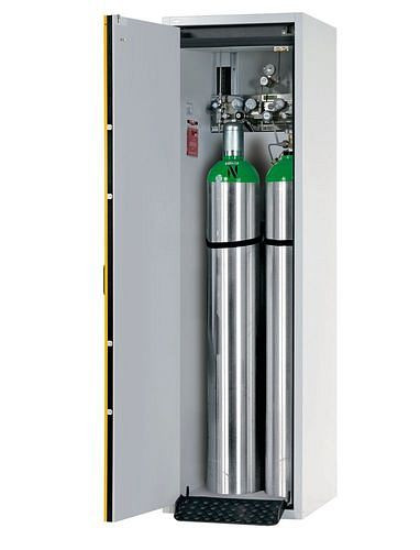 asecos Gasflaschenschrank feuerbeständig G30, 2 x 50 l Flaschen, B 600 mm, Tür links, grau/gelb, 144518