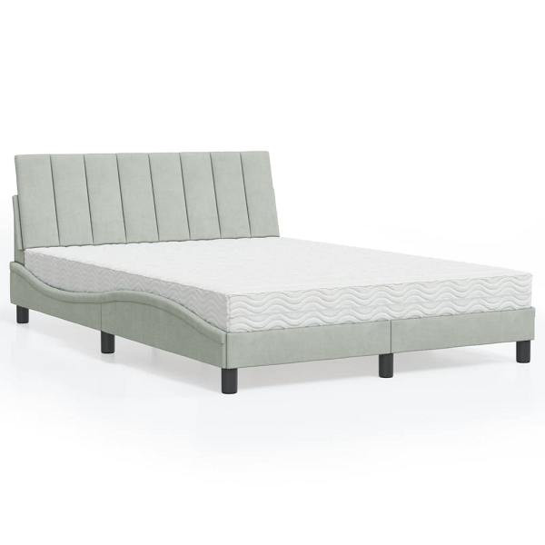 vidaXL Bett mit Matratze Hellgrau 140x200 cm Samt, 3208598