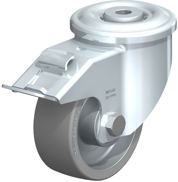 Blickle LKR-ALTH 100K-FI-AS Stahlblech-Lenkrolle, schwere Ausführung, mit Rückenloch & Feststeller, Blickle Extrathane®, Grau, 628230