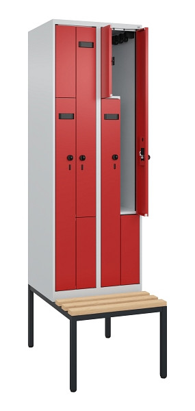 C+P Z-Spind Evolo PLUS, Bank, 4 Fächer, 2120x600x815mm, 7035/3000, Drehriegel, Sitzfläche Buche-Hartholz, Sitzbank, 0490537-204 S10007