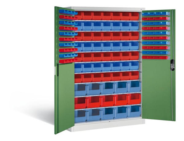 C+P Magazinschrank Acurado, H1950xB1200xT500mm, Farbe: Lichtgrau / Resedagrün, Muldengriff, 8931-502 S10070