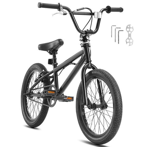 VEVOR BMX Bike Fahrrad 45,7cm Rad Freestyle Hi-Ten-Stahl Rahmen 120kg, Schwarz, BMXZXC18YCTGH4Y62V0
