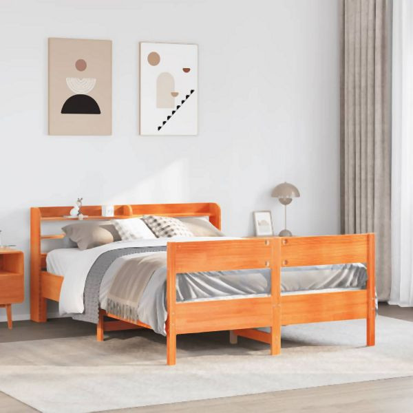 vidaXL Massivholzbett ohne Matratze Wachsbraun 120x190 cm Kiefernholz, 3306947