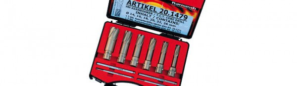 Karnasch Set BASIC, Hard-Line55 6 Hartmetall-bestückte Kernbohrer: Nutzlänge 55mm, Nitto/Uni-Schaft 19mm, 201479