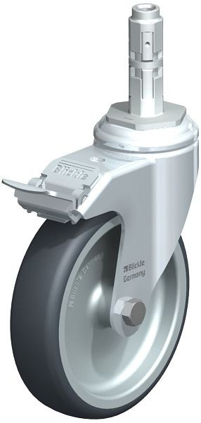 Blickle LKRA-TPA 126G-11-FI-E12 Apparate-Lenkrolle mit Rückenloch & Feststeller, Thermoplastisches Gummi-Elastomer, Grau, 437632