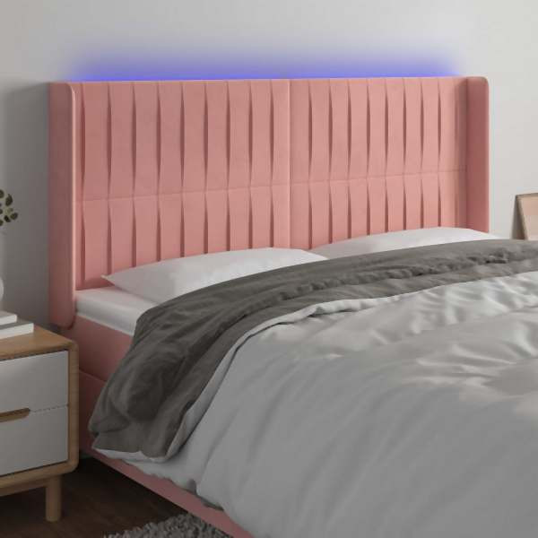 vidaXL LED Kopfteil Rosa 163x16x118/128 cm Samt, 3124345
