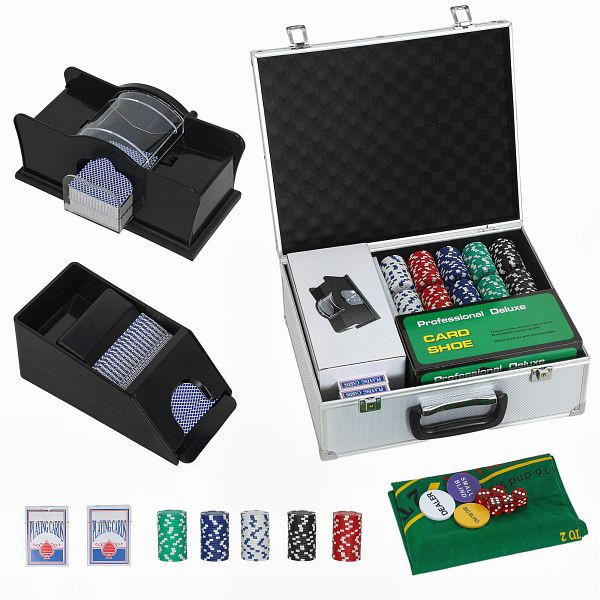SPORTNOW Poker-Set, 300 Chips, Würfel, 2 Kartendecks, Zubehör, Koffer, für 8 Spieler, A70-128V00SR