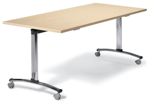 Deskin Klapptisch MODUL mit Rollen, Platte Holzdekor Ahorn, Gestell verchromt, B 1600 x T 800 x H 720 mm, 269823