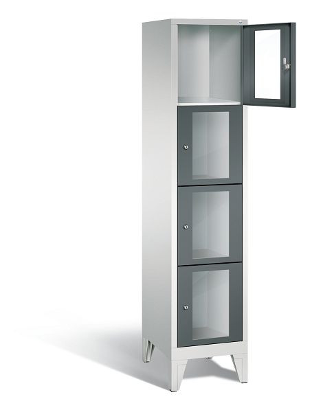 C+P Schließfachschrank Classic, H1850xB420xT500mm, Farbe: Lichtgrau / Anthrazitgrau, 4 Fächer, 8010A124 S10018