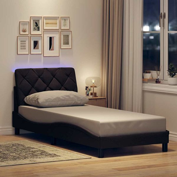 vidaXL Bettgestell mit LED ohne Matratze Dunkelbraun 90x200 cm Stoff, 3310646