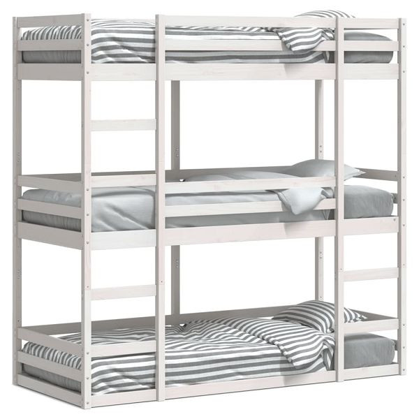vidaXL Dreifach-Etagenbett Weiß 90x200 cm Massivholz Kiefer, 3284255