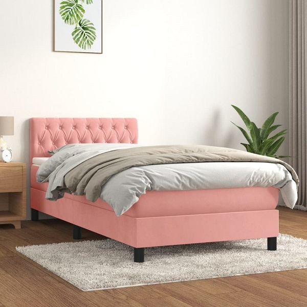 vidaXL Boxspringbett mit Matratze Rosa 90x190 cm Samt, 3141460
