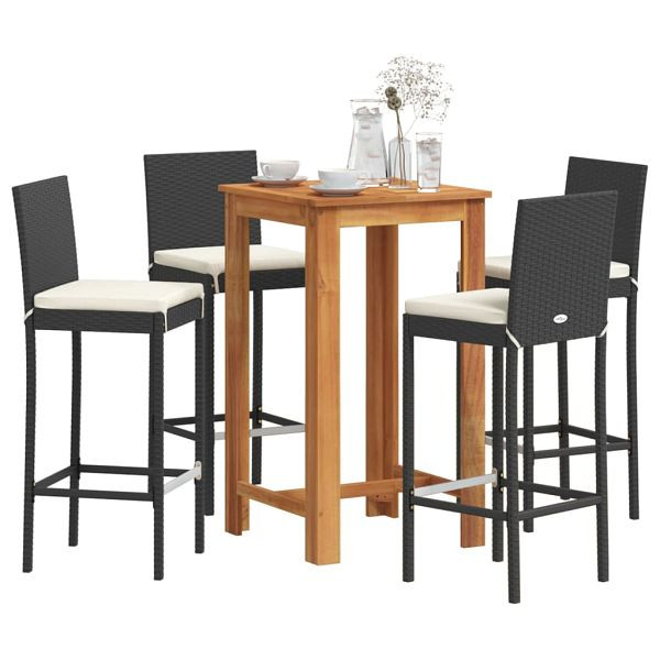 vidaXL 5-tlg. Gartenbar-Set Schwarz Massivholz Akazie und Poly Rattan, 3295264