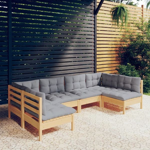 vidaXL 6-teilig Garten-Lounge-Set mit Grauen Kissen Kiefer Massivholz, 3097150