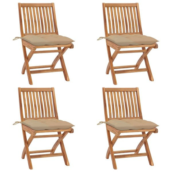 vidaXL Klappbare Gartenstühle mit Kissen 4 Stück Massivholz Teak, 3072825