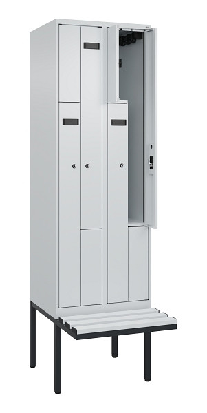 C+P Z-Spind Evolo PLUS, Bank, 4 Fächer, 2120x600x815mm, 7035/7035, Zylinderschloss, Material Sitzfläche Kunststoff, 0490437-204 S10094