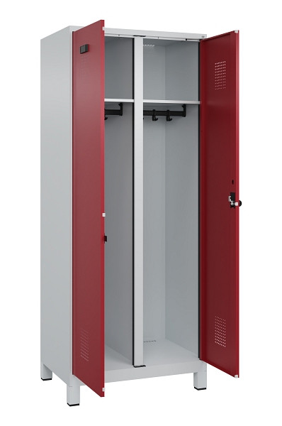C+P Schwarz-Weiß-Spind Evolo PLUS, mit Füßen, 2 Abteile, 1950x800x500mm, 7035/3, Frontfarbe RAL 3003 Rubinrot, Drehriegel, 049012-22 S10004