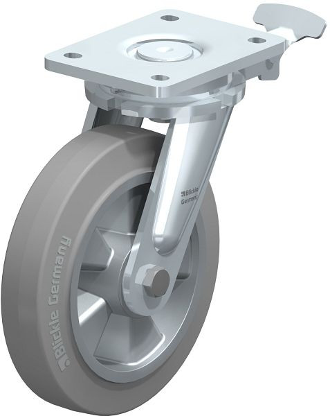 Blickle LO-ALEV 200K-SG-RI4 Stahlgeschweißte Schwerlast-Lenkrolle, Elastik-Vollgummi, Grau, 852072