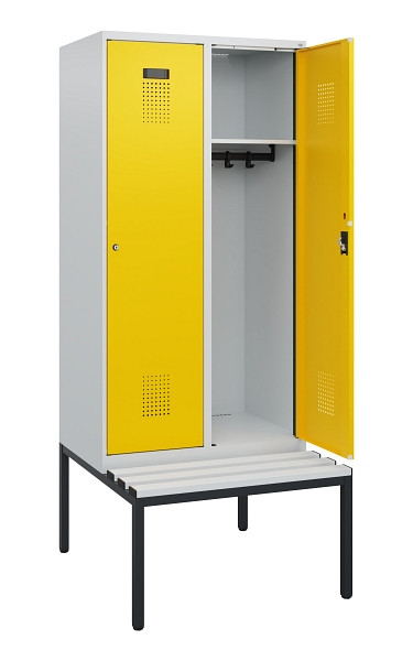 C+P Spind Evolo PLUS, 2 Abteile, 1950x800x815mm, 7035/1023, Zylinderschloss, Material Sitzfläche Kunststoff, Sitzbank, 0490505-22 S10082