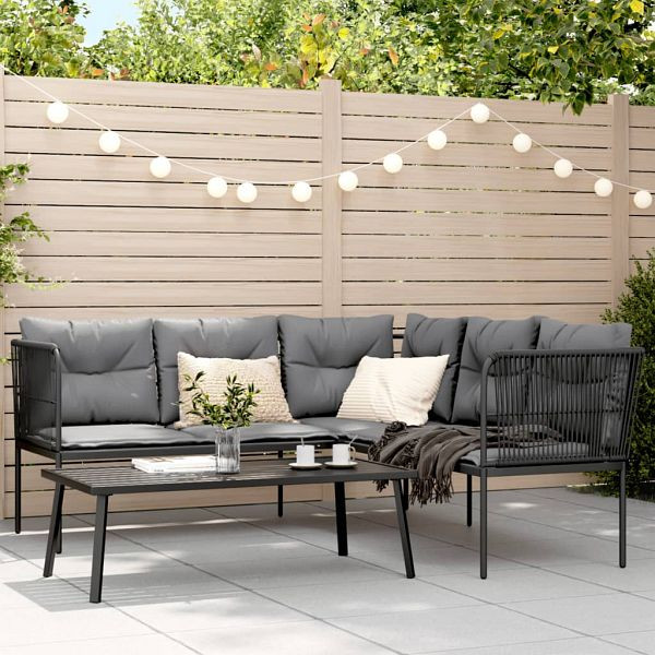 vidaXL Garten-Sofagarnitur mit Kissen Schwarz Stahl und Textilene, 3283745