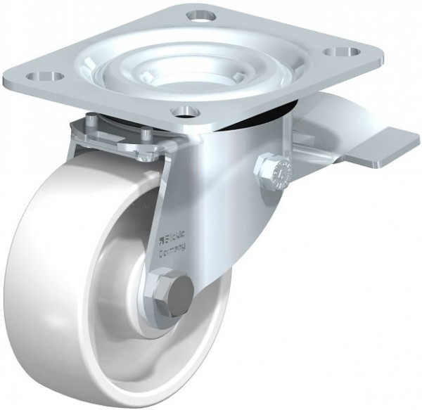 Blickle L-PPN 80R-ST Stahlblech-Lenkrolle, mittelschwere Ausführung, mit Anschraubplatte & Feststeller, Polypropylen, Weiß, 762838