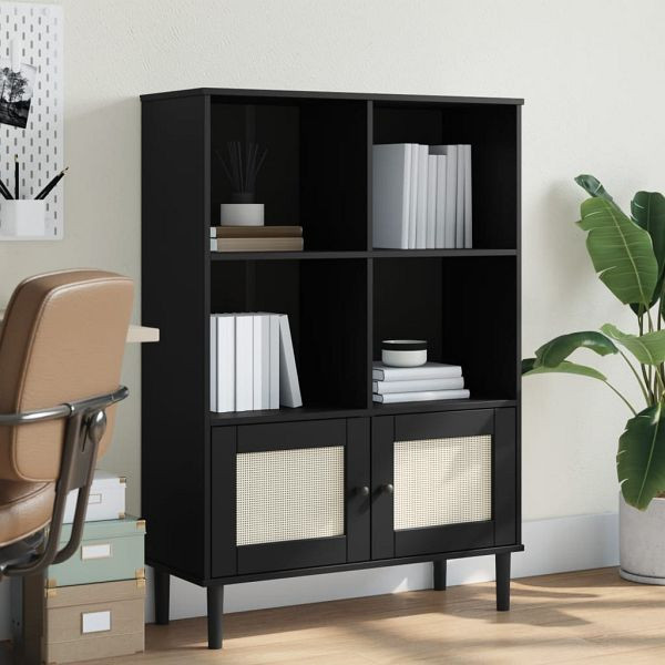 vidaXL Bücherschrank SENJA Rattan-Look Schwarz 90x35x130cm Kiefernholz, 358063