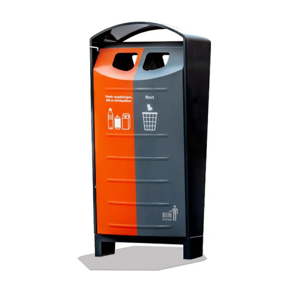 STEIN HGS Abfallbehälter für Draußen, schwarz, grau, orange, Stahl, verzinkt und pulverbeschichtet, 83568.0001