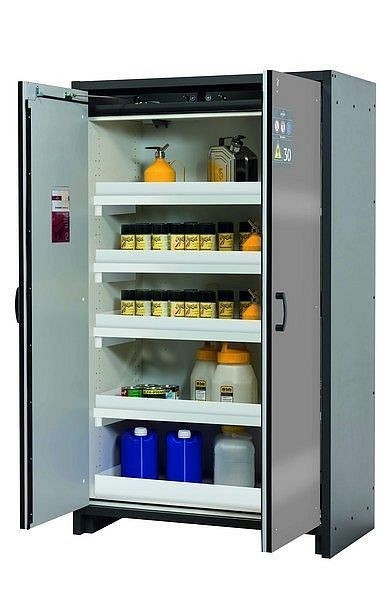 asecos Sicherheitsschrank Q-CLASSIC-30, Q30.195.116 in Silber mit 4x Wannenboden Standard (Polypropylen), 31003-069-30014