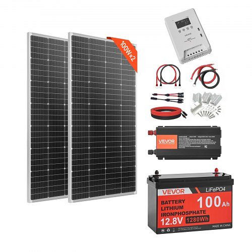 VEVOR 400W 12V Solarpanel Set: 2x200W Module, 12,8V 100Ah LiFePO₄-Akku, 40A MPPT-Regler, 1000W Inverter für RV/Camping, ZHSKU00000000000471