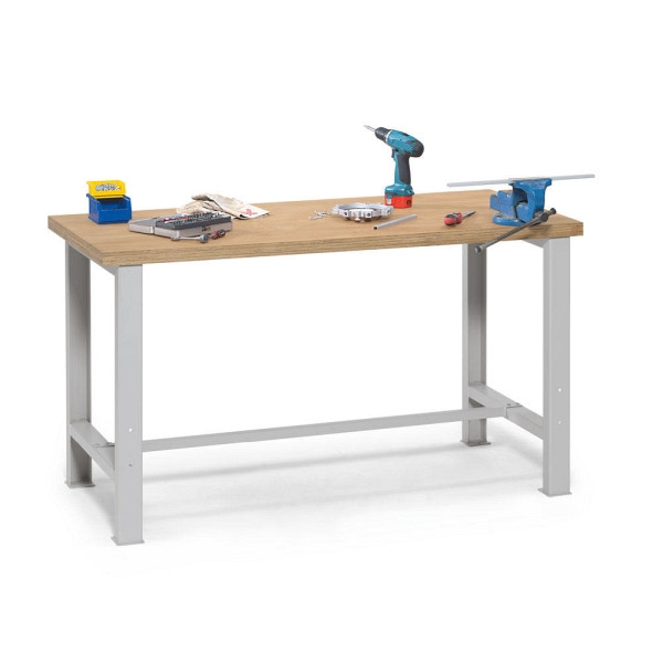 Deskin Werkbank-Grundeinheit WS PROFI SYSTEM, Höhe fix, Lichtgrau RAL 7035, 1500 x 700 x 840mm, Gestell: Lichtgrau RAL 7035, Buche-Multiplex-Platte, 260934
