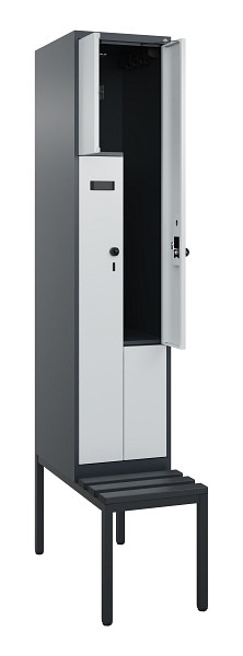 C+P Z-Spind Evolo PLUS, Bank, 2 Fächer, 2120x400x815mm, 7016/7035, Drehriegel, Sitzfläche Kunststoff, Sitzbank, 0490537-122 S10071
