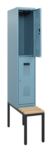 C+P Doppelstöckiger Spind Evolo PLUS, Bank, 2 Fächer, 1950x300x815mm, 0010/0010, Zylinderschloss, Sitzfläche Buche-Hartholz, Sitzbank, 0493505-10 S10057