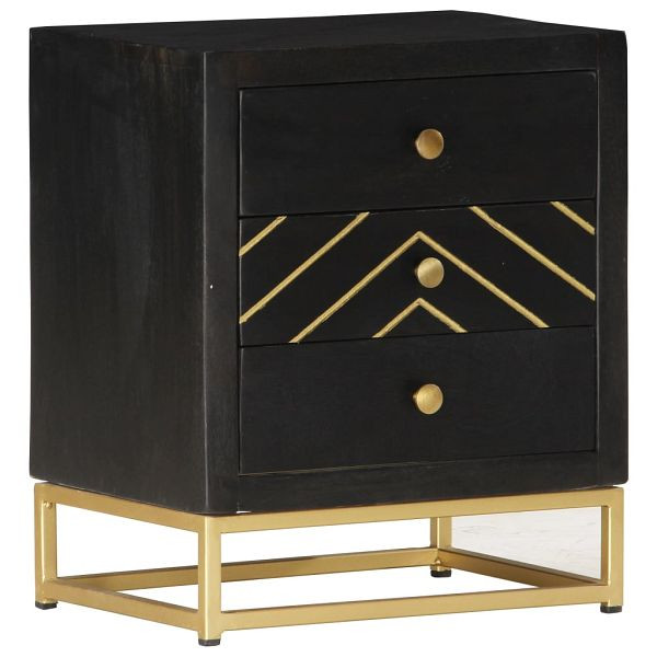 vidaXL Nachttisch Schwarz und Golden 40 x 30 x 50 cm Mango Massivholz, 286517