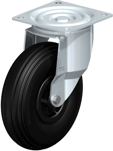 Blickle L-VWPP 260R Stahlblech-Lenkrolle, mittelschwere Ausführung, mit Anschraubplatte, Weichgummi, Schwarz, 755163