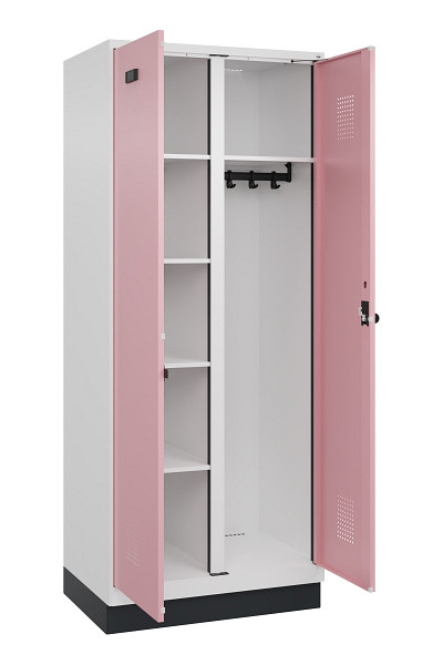 C+P Wäsche-/Garderobenspind Evolo PLUS, mit Sockel, 2 Abteile, 1950x800x500mm, 9, Frontfarbe RAL 3015 Hellrosa, Drehriegel, 049620-22 S10018