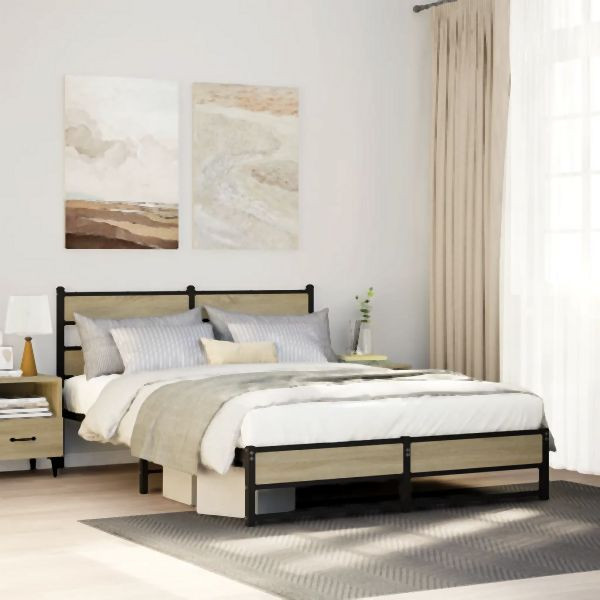 vidaXL Metallbett ohne Matratze Sonoma-Eiche 140x190 cm, 4017272